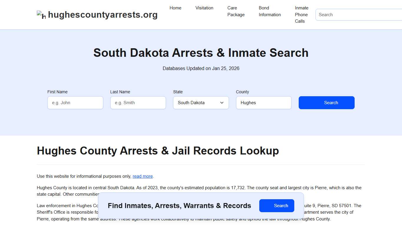 Hughes County, SD Arrests, Warrants, Police Records Search